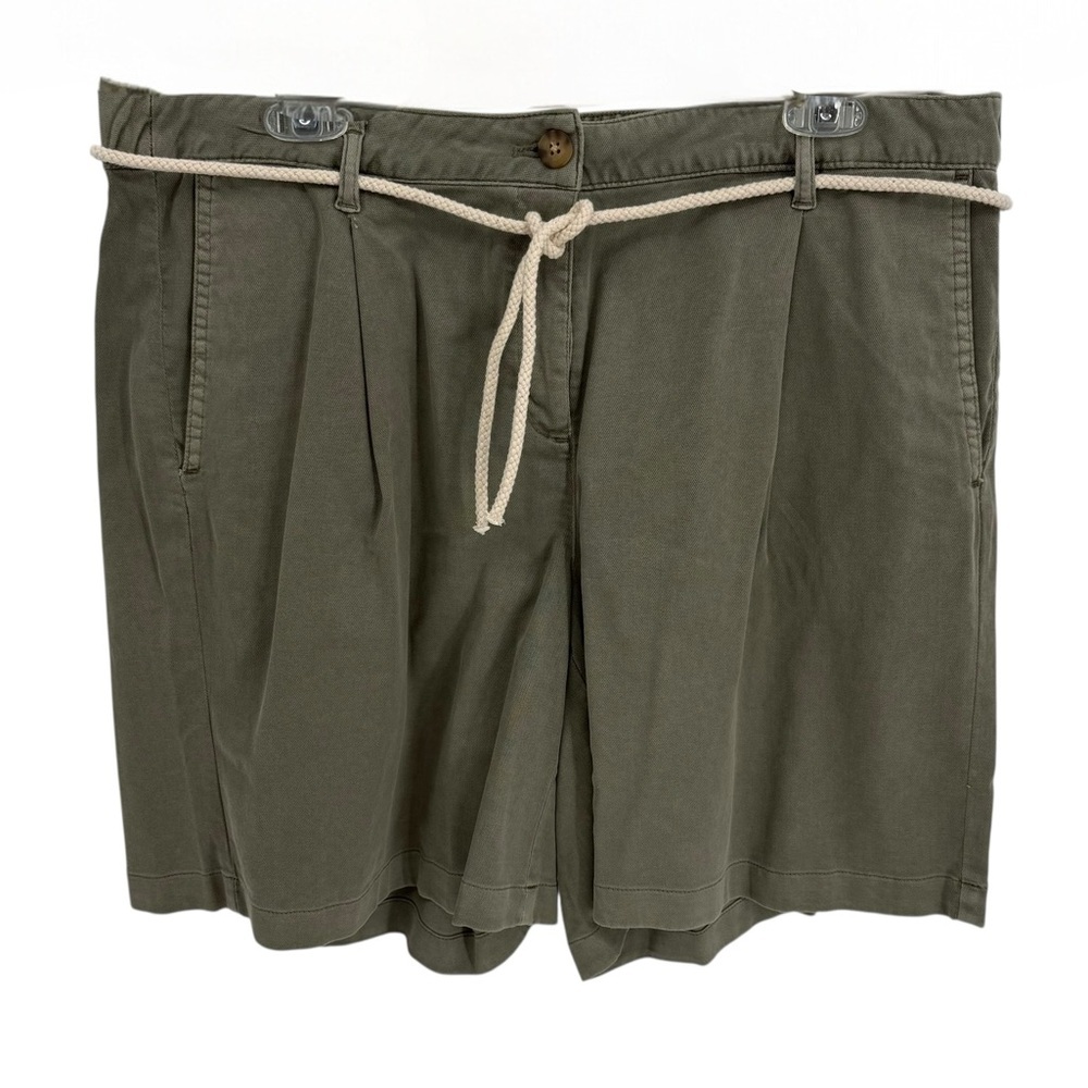 J Jill Twill Shorts Size 16 Cotton Stretch Green Classic Summer Belted NWT